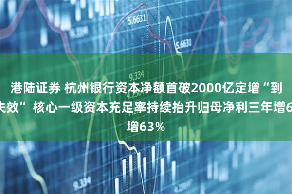 港陆证券 杭州银行资本净额首破2000亿定增“到期失效” 核心一级资本充足率持续抬升归母净利三年增63%